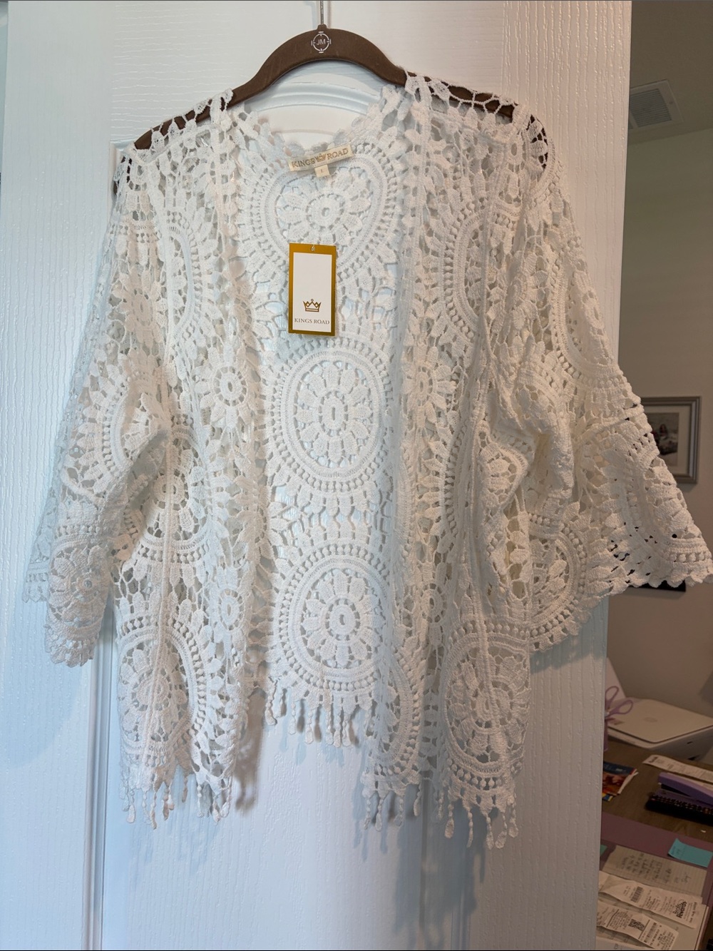 Women's White Crochet Lace Kimono Jacket
